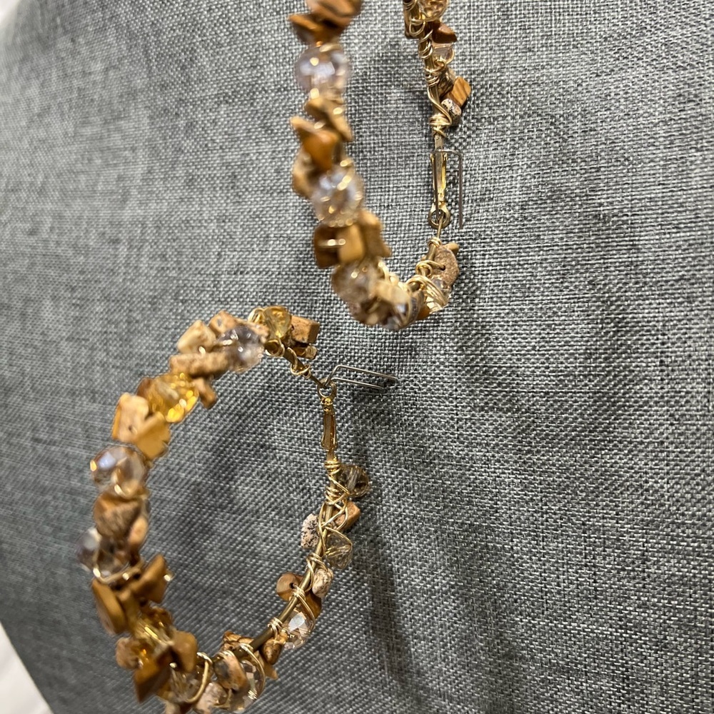WIRE WRAPPED GEMSTONES AND BLING CRYSTALS ON 3โ INCH GOLD HOOPS. โ๏ธ - Picture 7 of 10